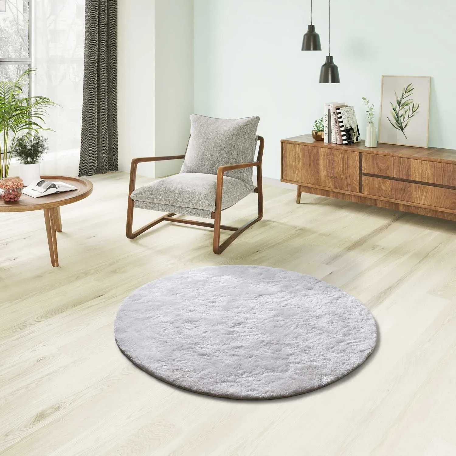 Illustration numéro 2 du produit Tapis rond shaggy blanc  120x120 cm