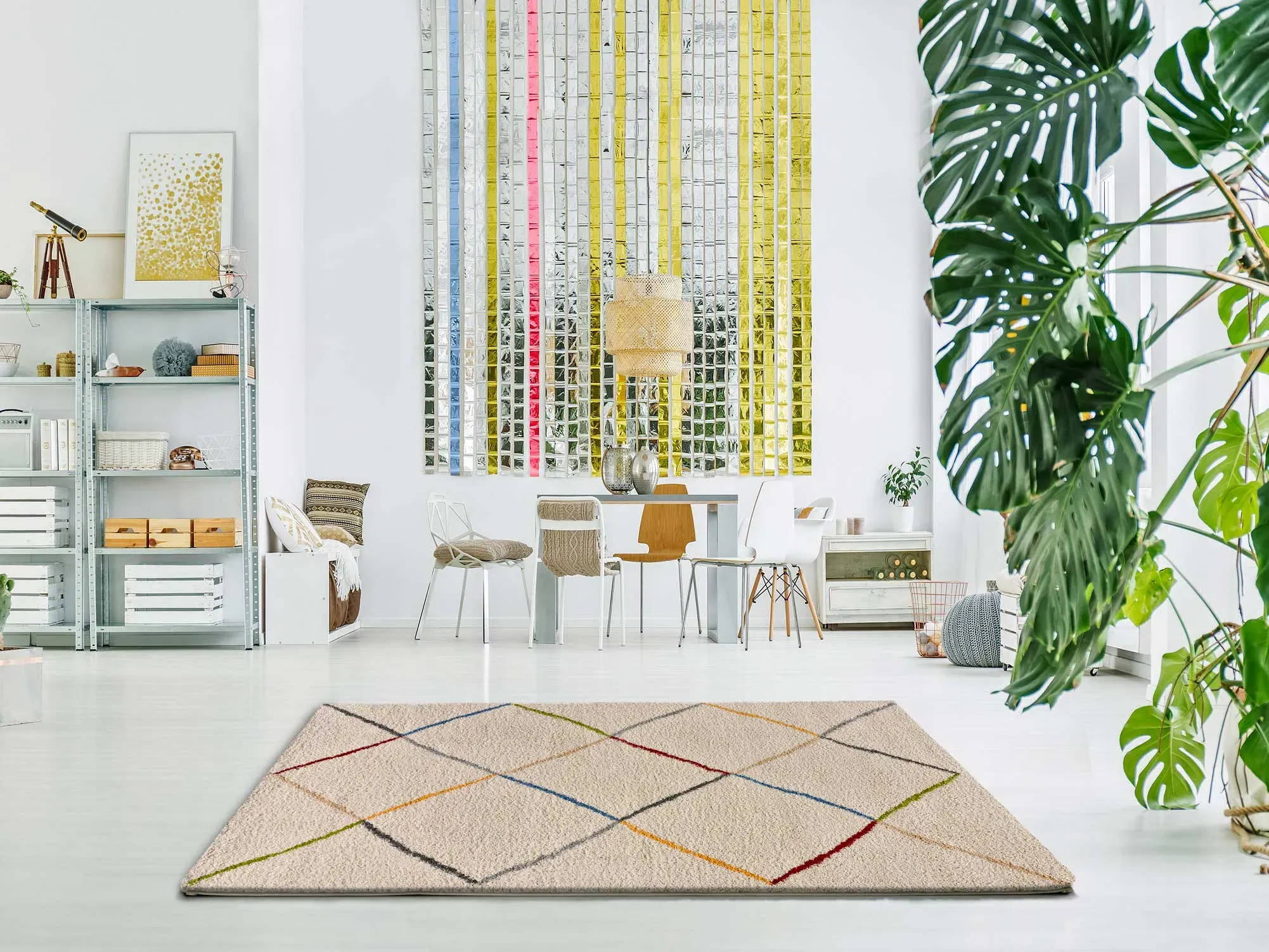 Illustration numéro 2 du produit Tapis shaggy ethnique beige/multicolore 80x150 cm