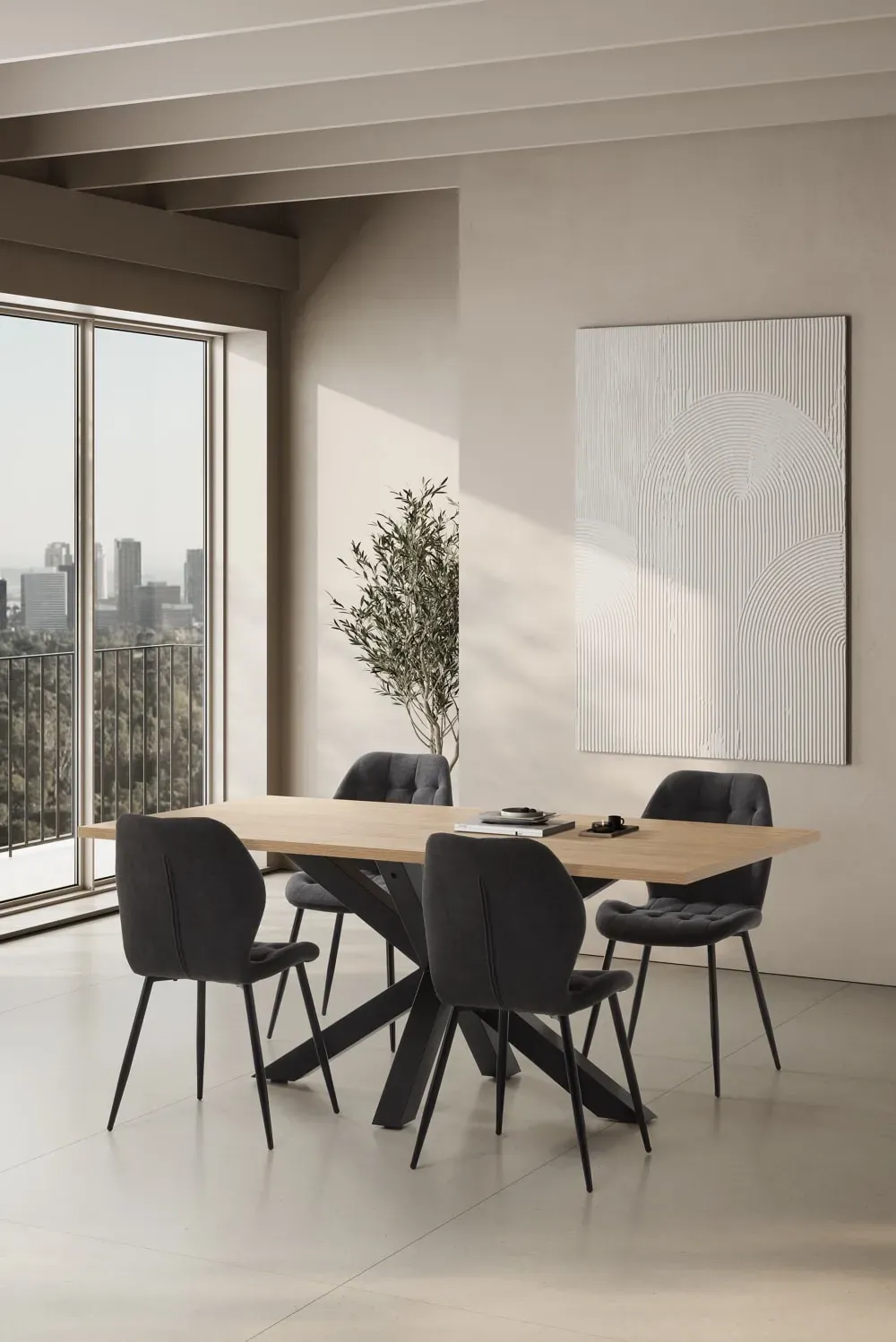 Illustration numéro 2 du produit Table rectangulaire avec pied en fer pour 6/8 personnes 180x76 cm