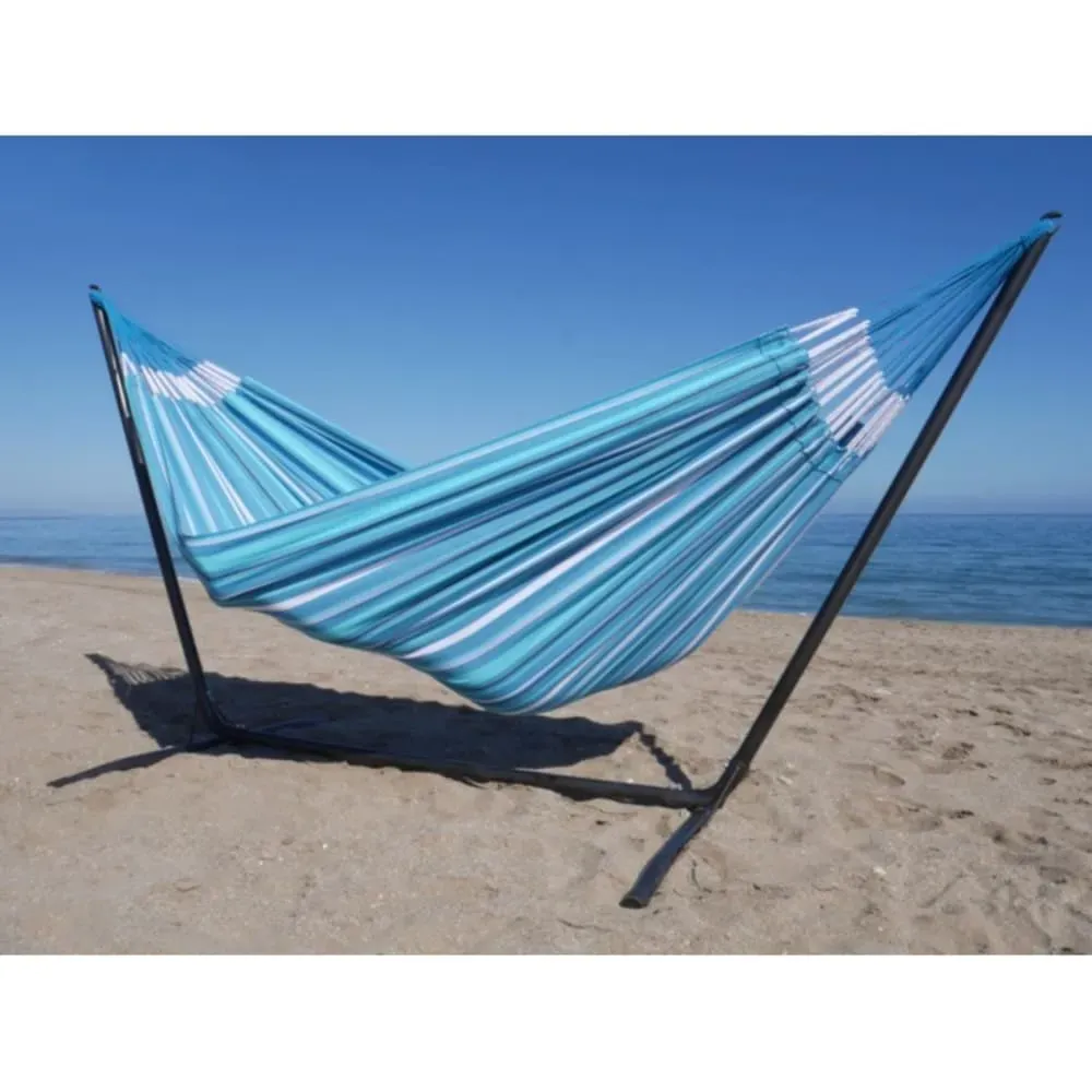 Illustration numéro 2 du produit Hamac XXL en coton multicolore et support en métal