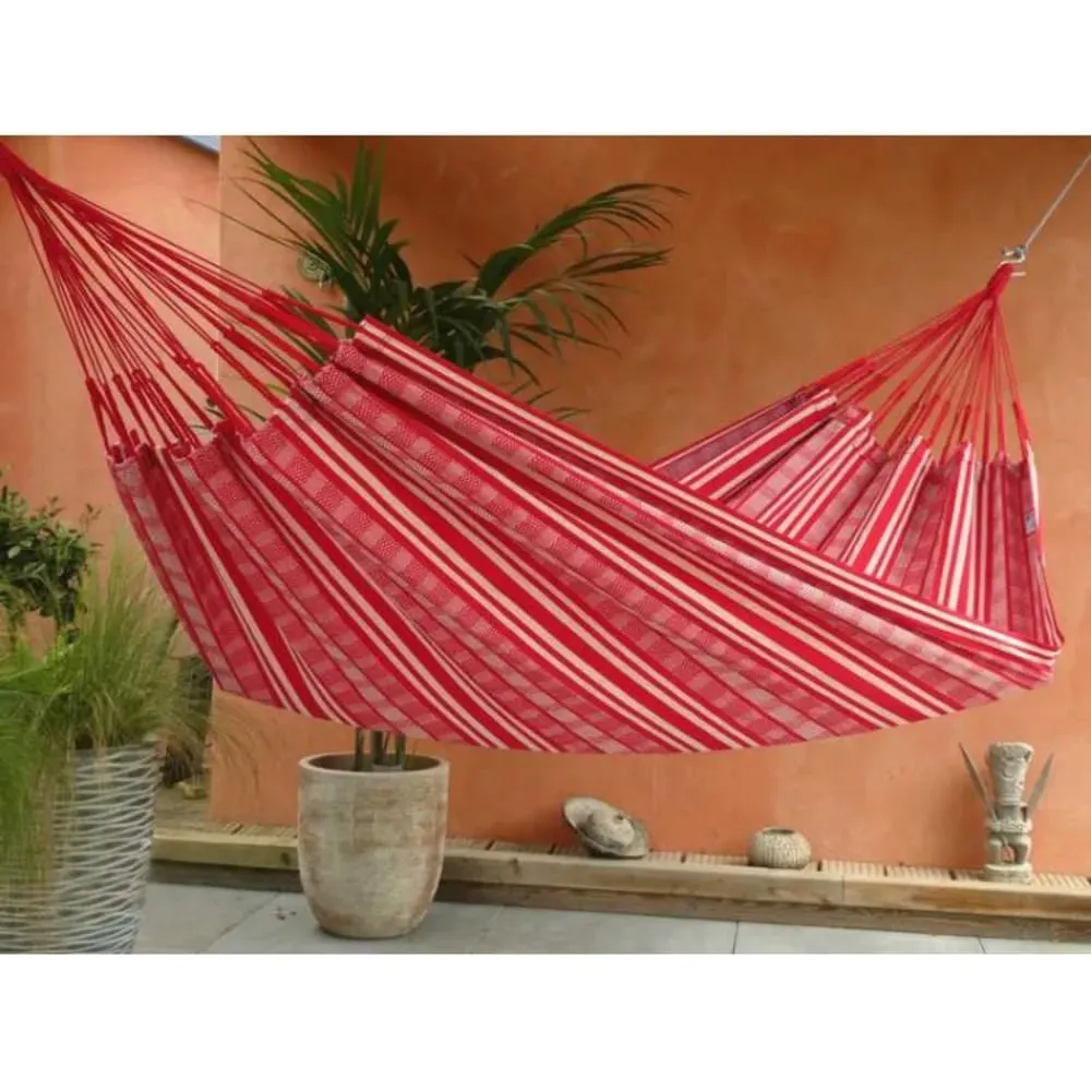 Illustration numéro 2 du produit Hamac XL en coton rouge et blanc