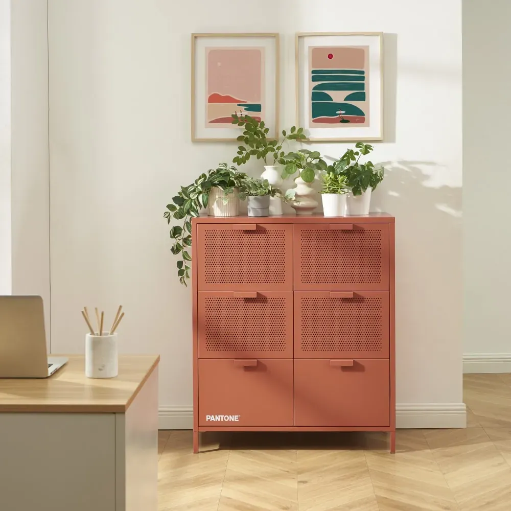 Illustration numéro 2 du produit Commode métal terracotta 6 tiroirs 90cm