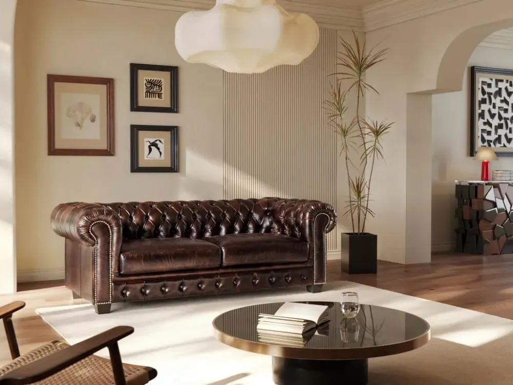 Illustration numéro 2 du produit Canapé fixe cuir pleine fleur 3 places marron chocolat