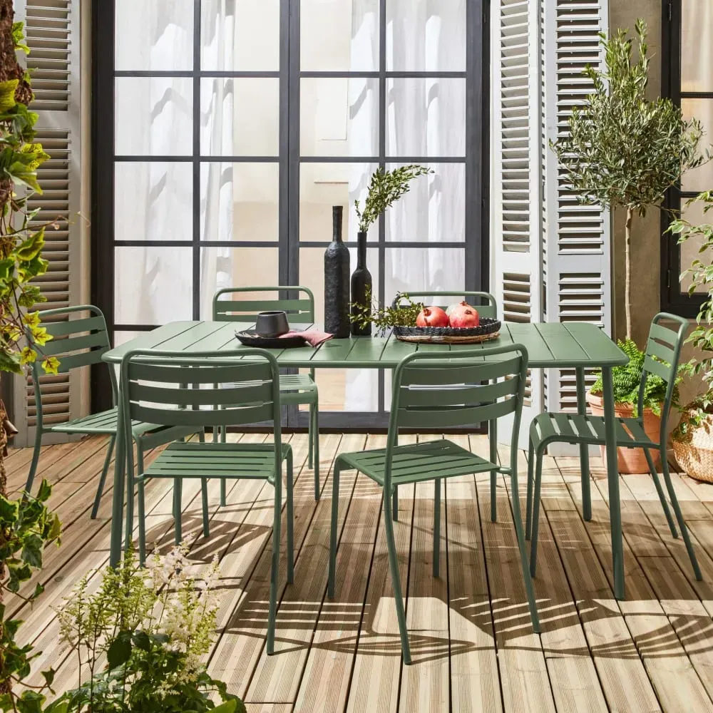 Illustration numéro 2 du produit Table de jardin métal 6 chaises vert