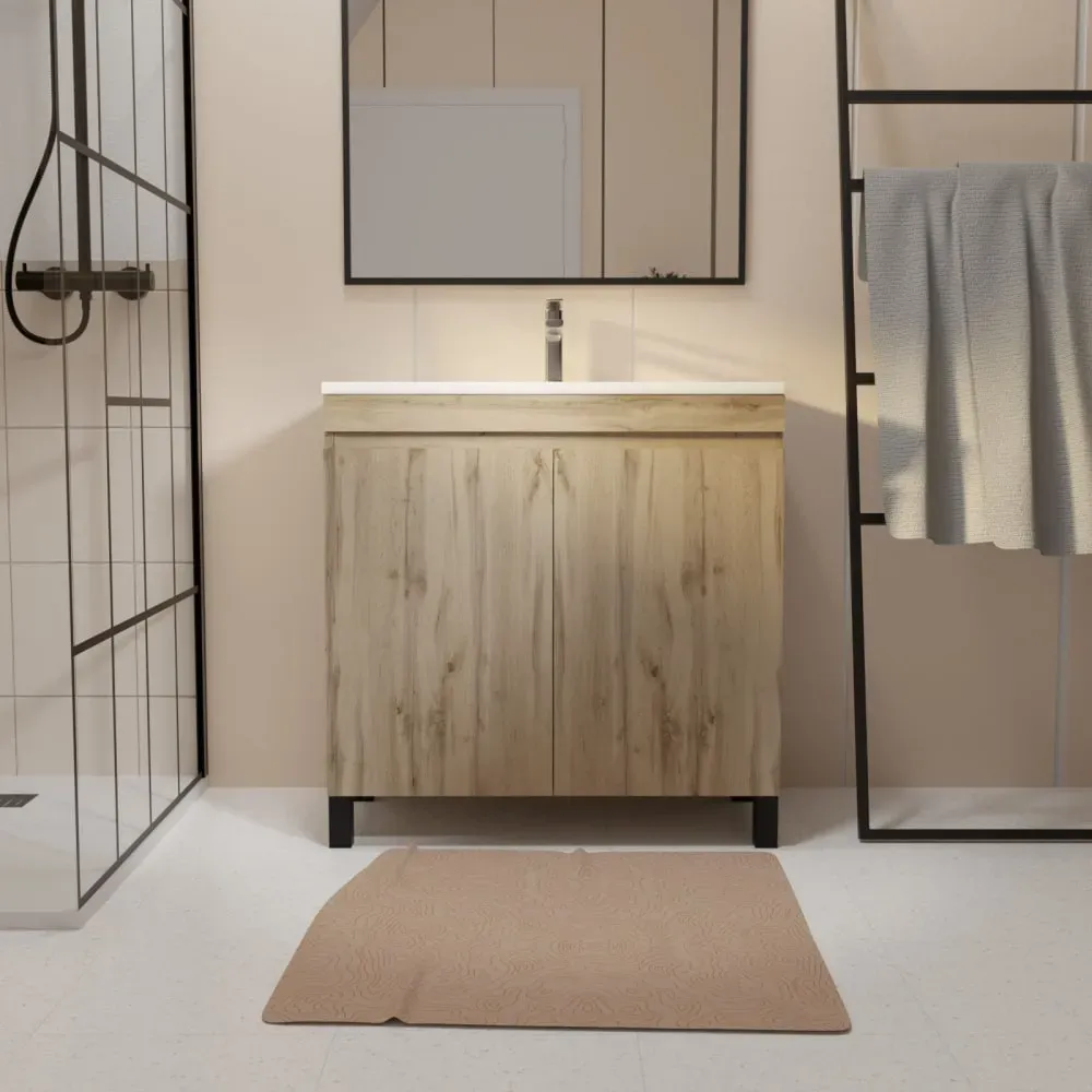 Illustration numéro 2 du produit Meuble de salle de bains effet bois marron