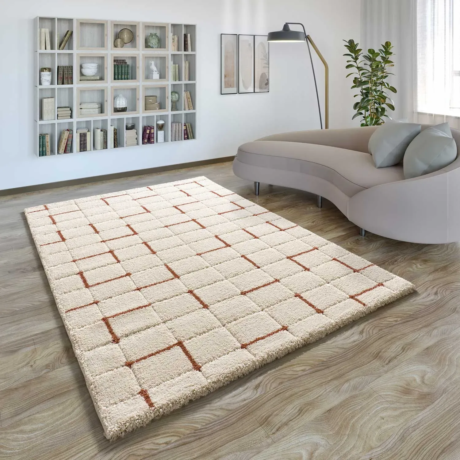 Illustration numéro 2 du produit Tapis à relief a póils longs beige/rouille 160x230 cm
