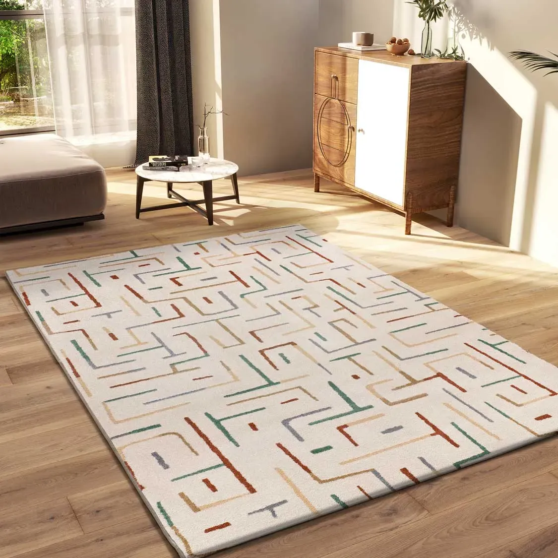 Illustration numéro 2 du produit Tapis géométrique beige/multicolore 80x150 cm