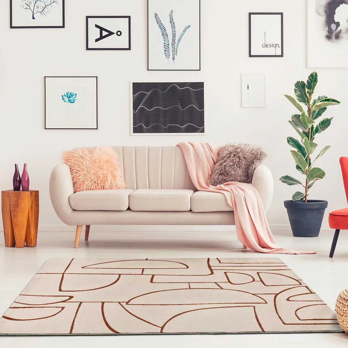 Illustration numéro 2 du produit Tapis géométrique beige/rouille 80x150 cm