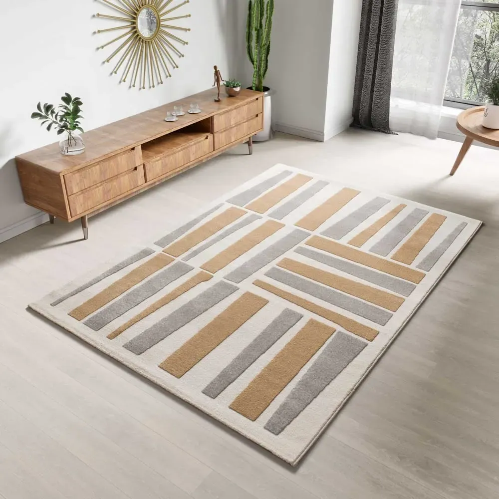 Illustration numéro 2 du produit Tapis à relief blanc/beige/gris 133x190 cm