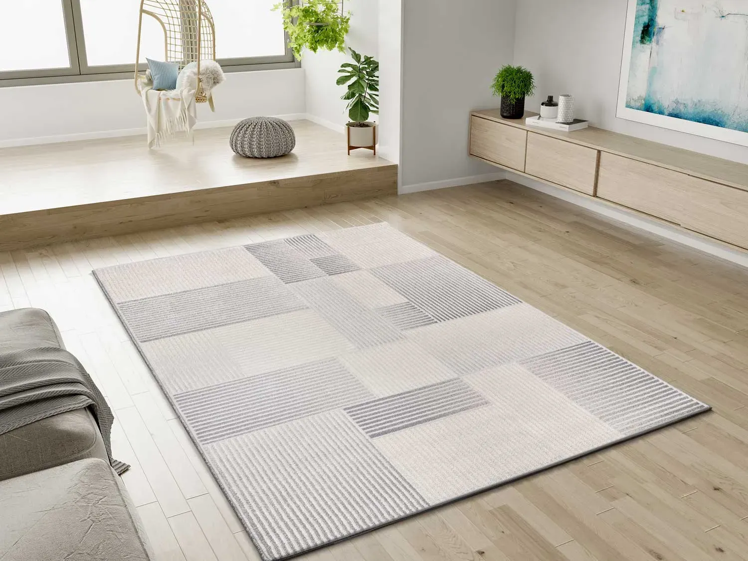 Illustration numéro 2 du produit Tapis à relief géométrique gris/crème 80x150 cm