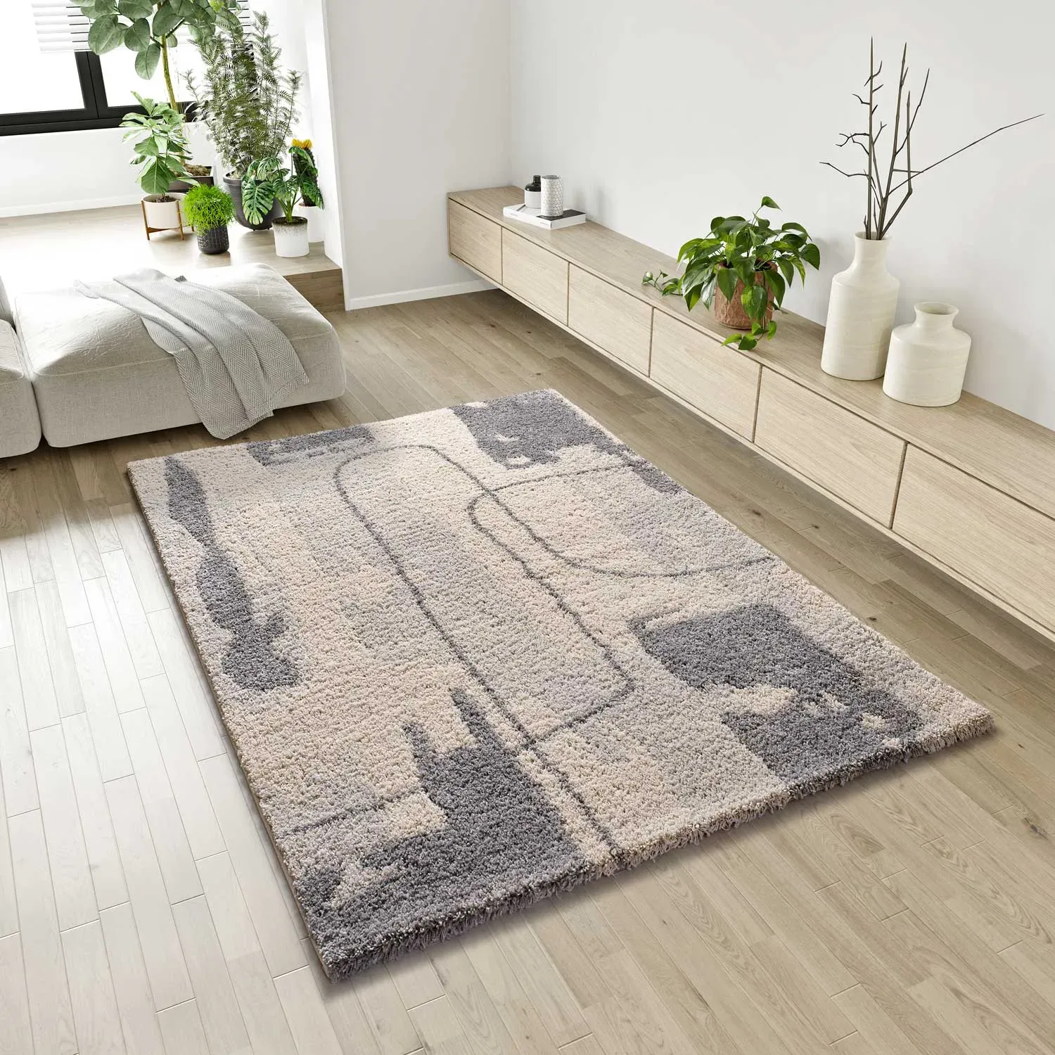 Illustration numéro 2 du produit Tapis shaggy gris/beige 133x190 cm