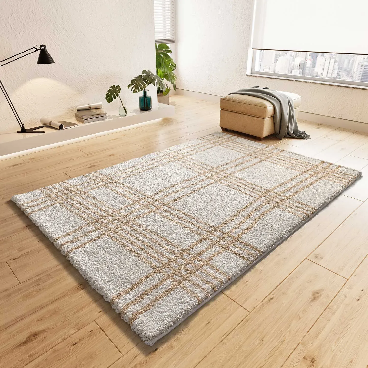 Illustration numéro 2 du produit Tapis descente de lit shaggy nordique beige 60x120 cm