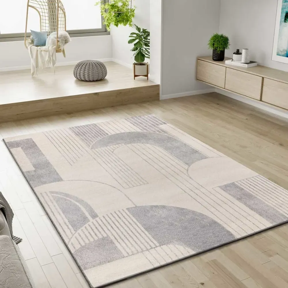 Illustration numéro 2 du produit Tapis géométrique crème/gris 80x150 cm