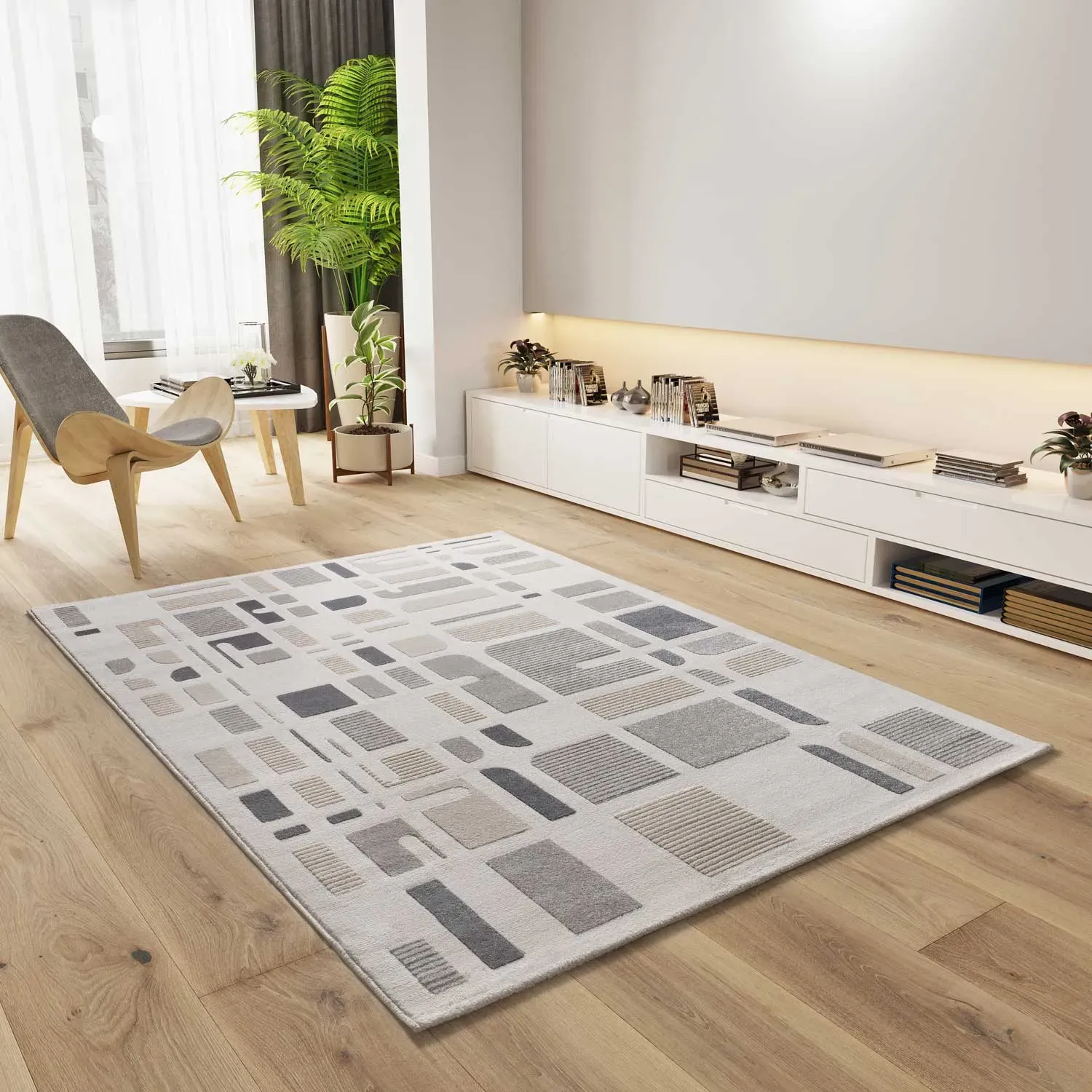 Illustration numéro 2 du produit Tapis à relief blanc/beige/gris 200x290 cm