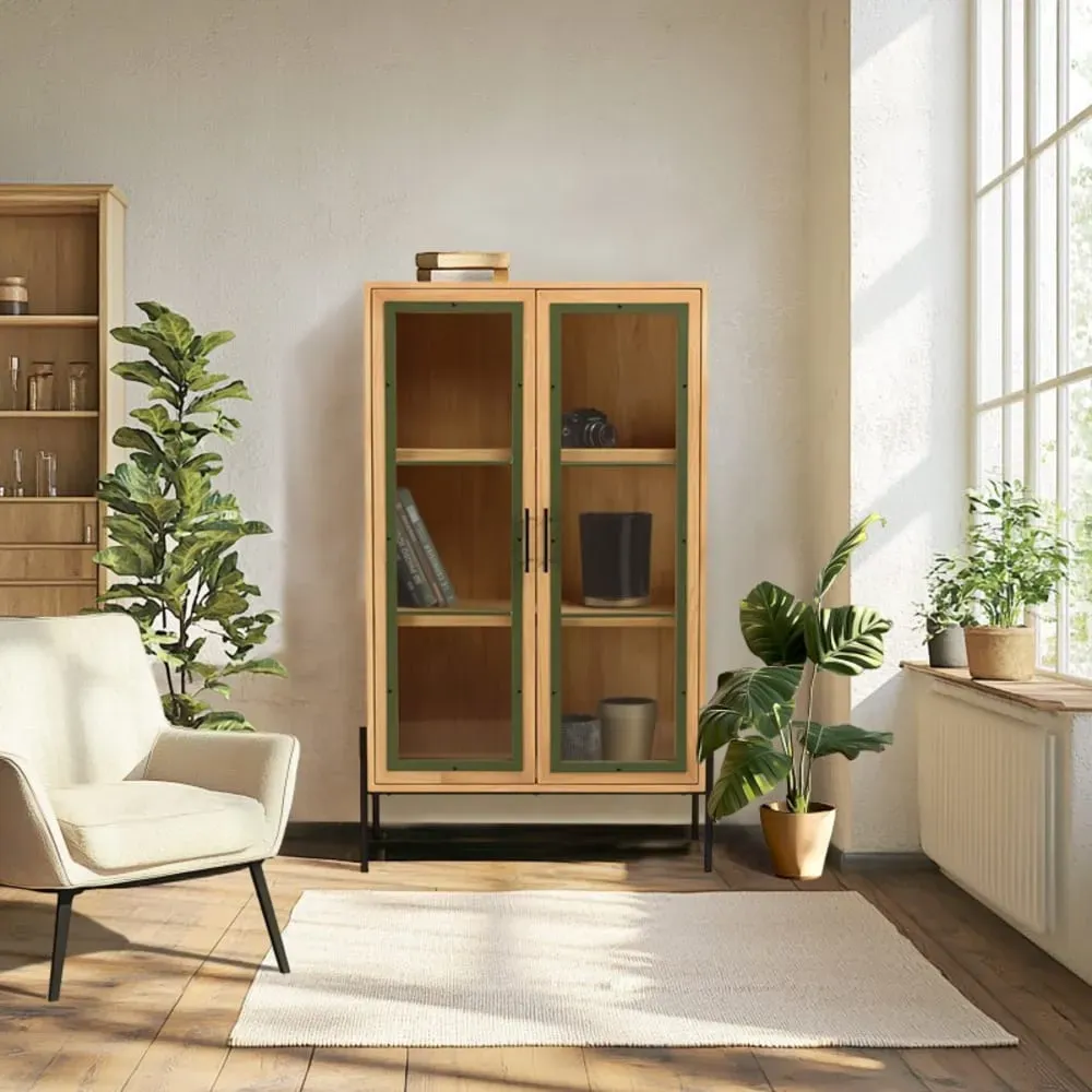 Illustration numéro 2 du produit Vaisselier 2 portes vitrées encadrement vert pin