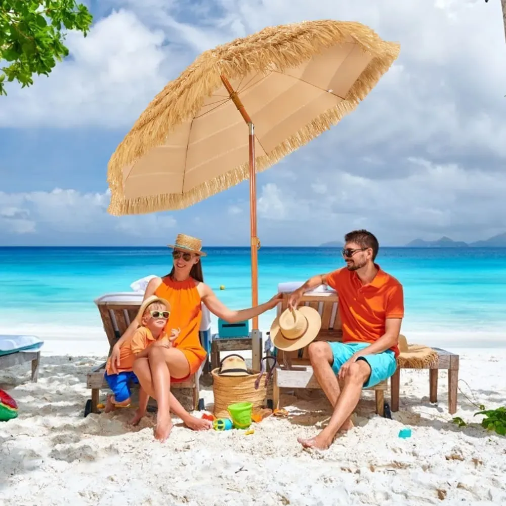 Illustration numéro 2 du produit Parasol de jardin pliable en plastique imitation paille 175dx160h cm