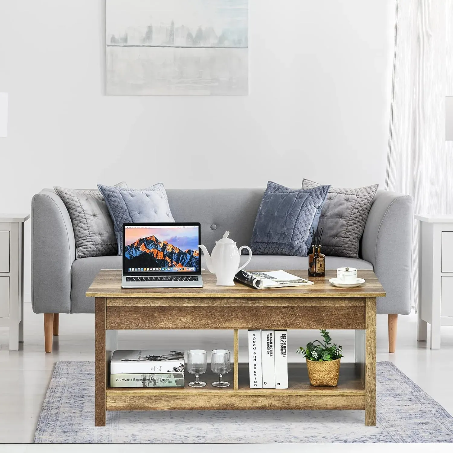 Illustration numéro 2 du produit Table basse industrielle moderne 109 x 47,5 x 50 cm