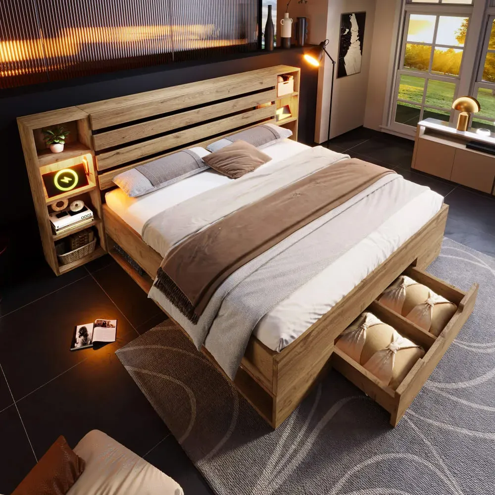 Illustration numéro 2 du produit Lit queen en MDF avec éclairage LED