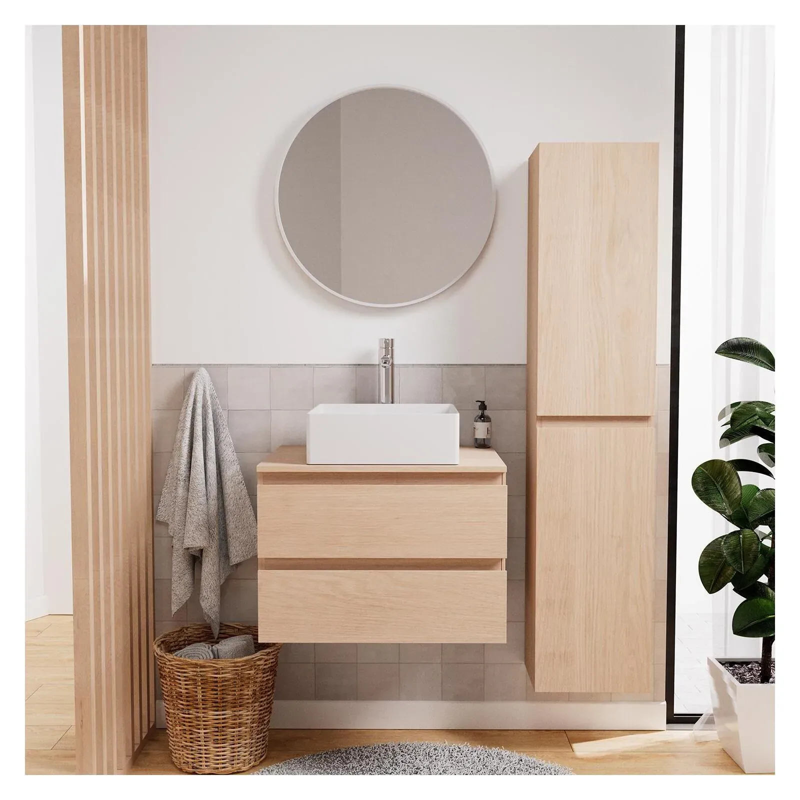 Illustration numéro 2 du produit Ensemble meuble simple vasque 60cm +vasque+robinet+miroir+colonne