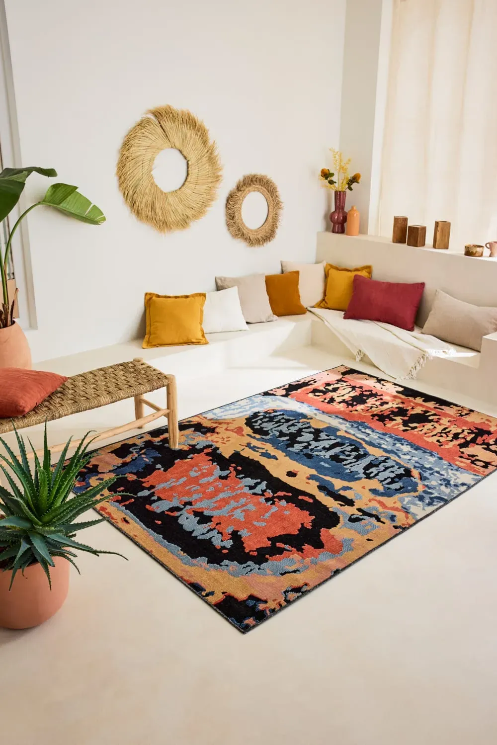 Illustration numéro 2 du produit Tapis intérieur extérieur motif en relief abstrait noir 266x380 cm