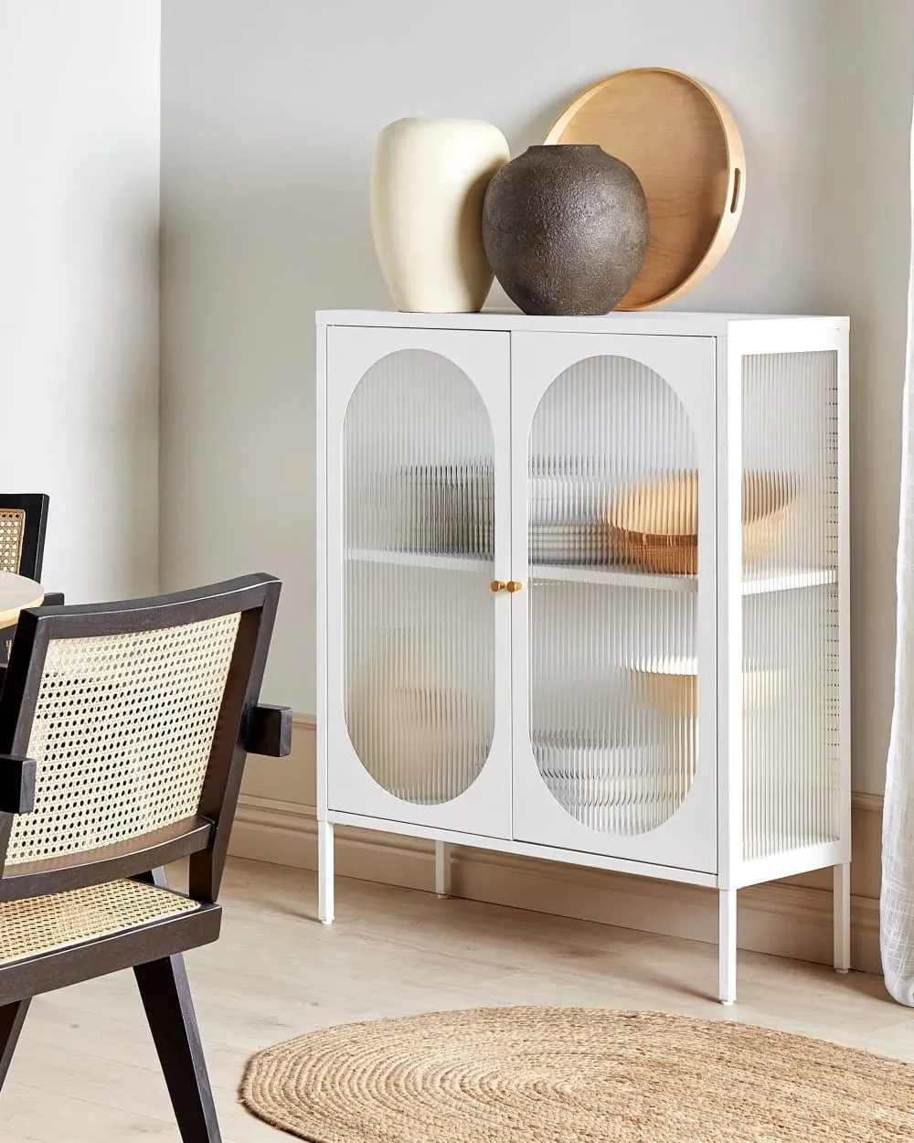 Illustration numéro 2 du produit Armoire vitrine métal 90 cm 35 cm blanc