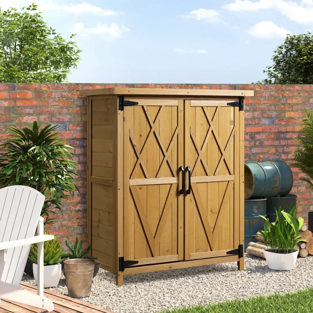 Illustration numéro 2 du produit Abri de jardin 3 étagères 2 portes bois sapin jaune