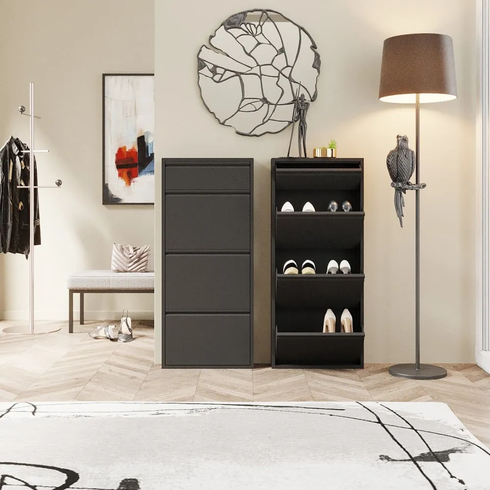 Illustration numéro 2 du produit Casier à chaussures 4 tiroirs en acier noir