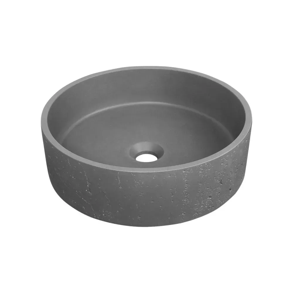 Illustration numéro 2 du produit Vasque à poser ronde en béton travertin gris 39cm