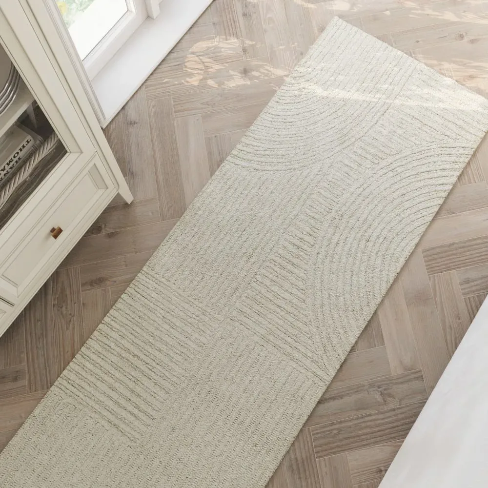 Illustration numéro 2 du produit Tapis écru design tufté main à relief 80x230