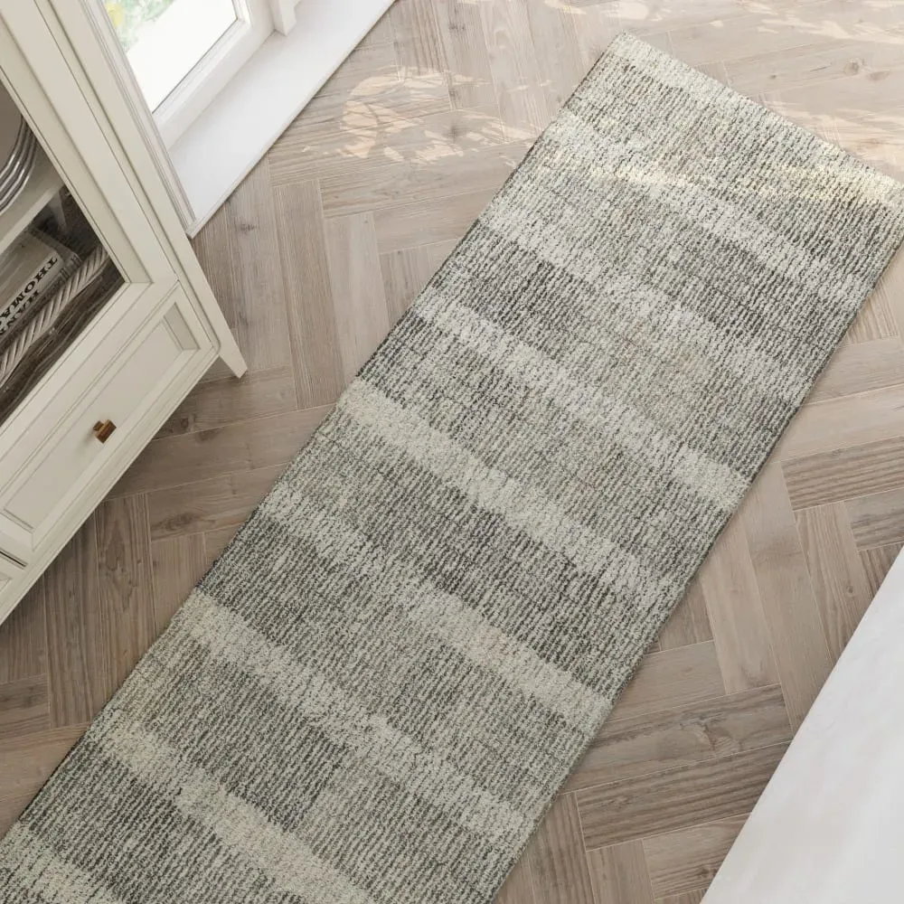 Illustration numéro 2 du produit Tapis beige et gris futé main à rayures 80x300