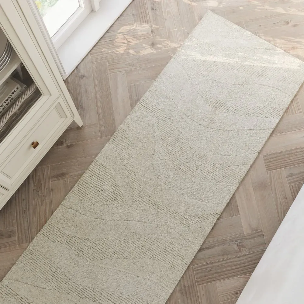 Illustration numéro 2 du produit Tapis écru design tufté main à relief 80x300