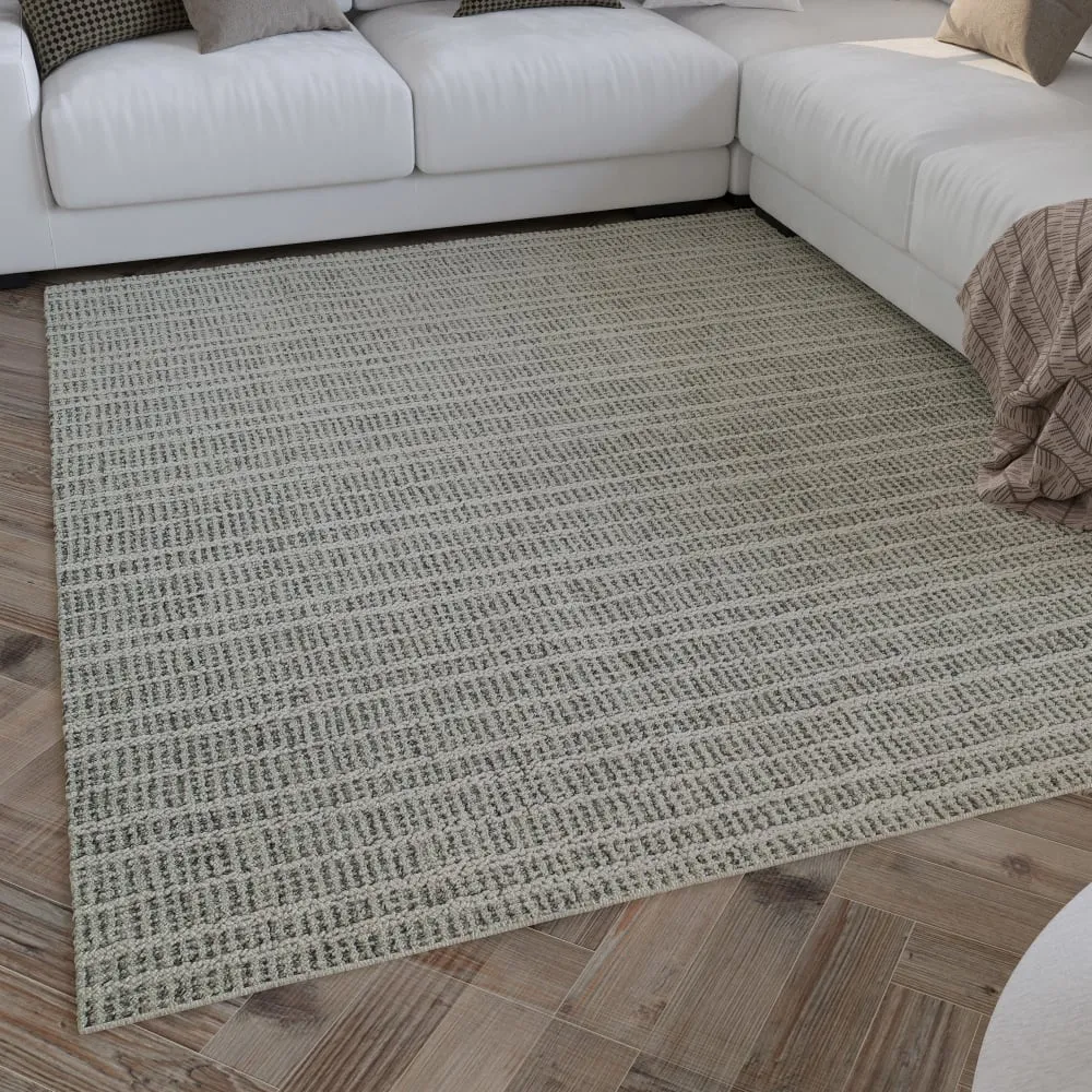 Illustration numéro 2 du produit Tapis gris et écru design tufté main à relief 110x170