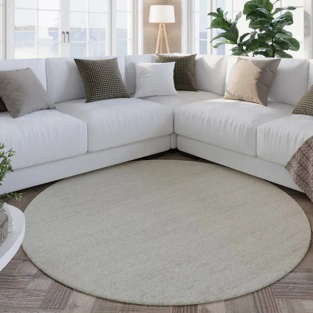 Illustration numéro 2 du produit Tapis rond pure laine tufté main beige chiné 180 cm