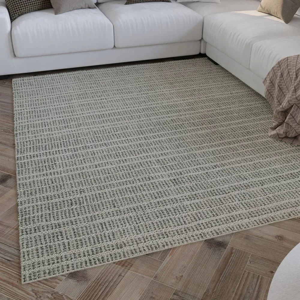 Illustration numéro 2 du produit Tapis gris et écru design tufté main à relief 200x300