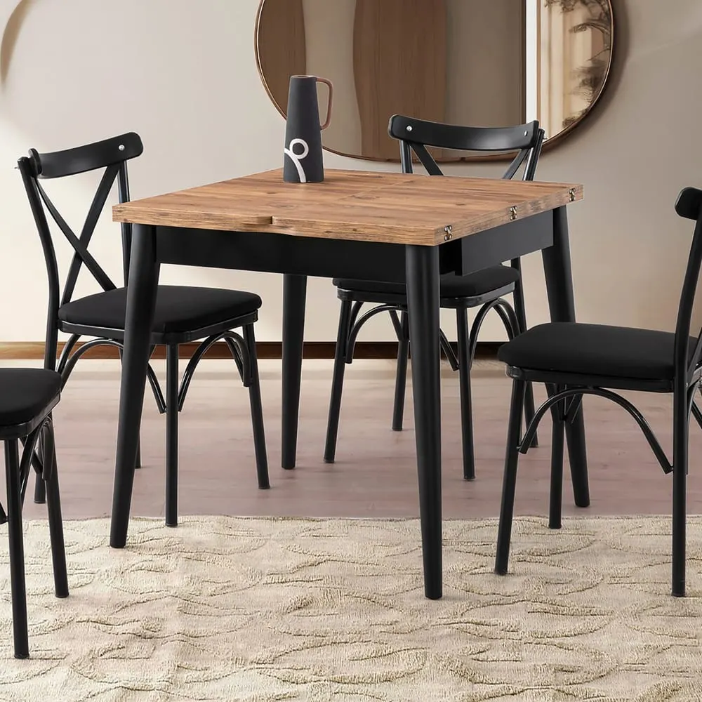 Illustration numéro 2 du produit Table à manger carrée extensible 80-160 cm décor naturel et noir