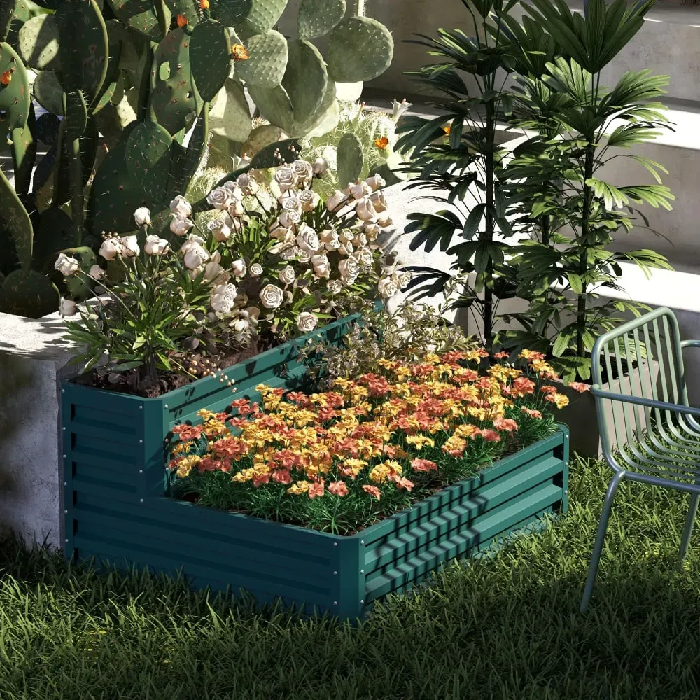 Illustration numéro 2 du produit Jardinière carré potager 2 étages tôle d'acier ondulée gris foncé