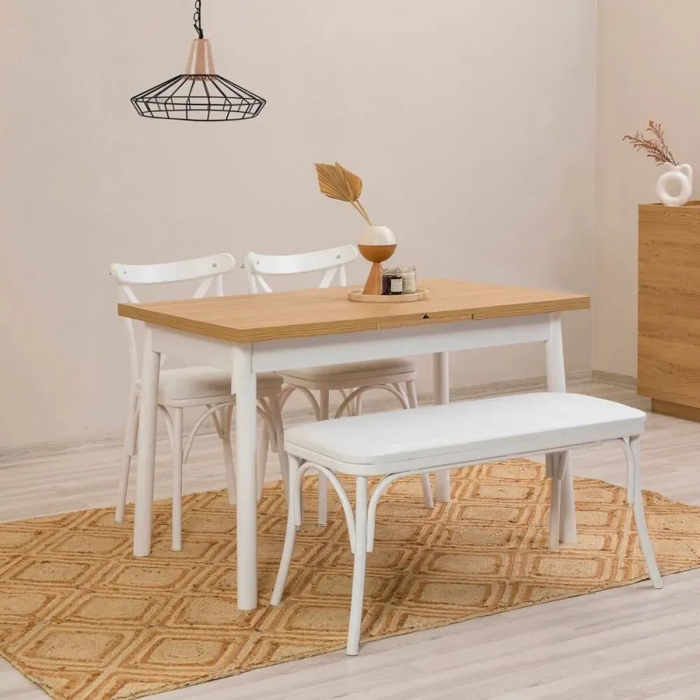 Illustration numéro 2 du produit Table extensible de 120 à 153 cm décor hêtre et blanc