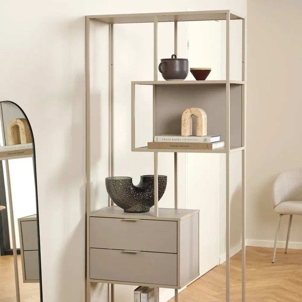 Illustration numéro 2 du produit Étagère 2 tiroirs en métal H185cm - Beige