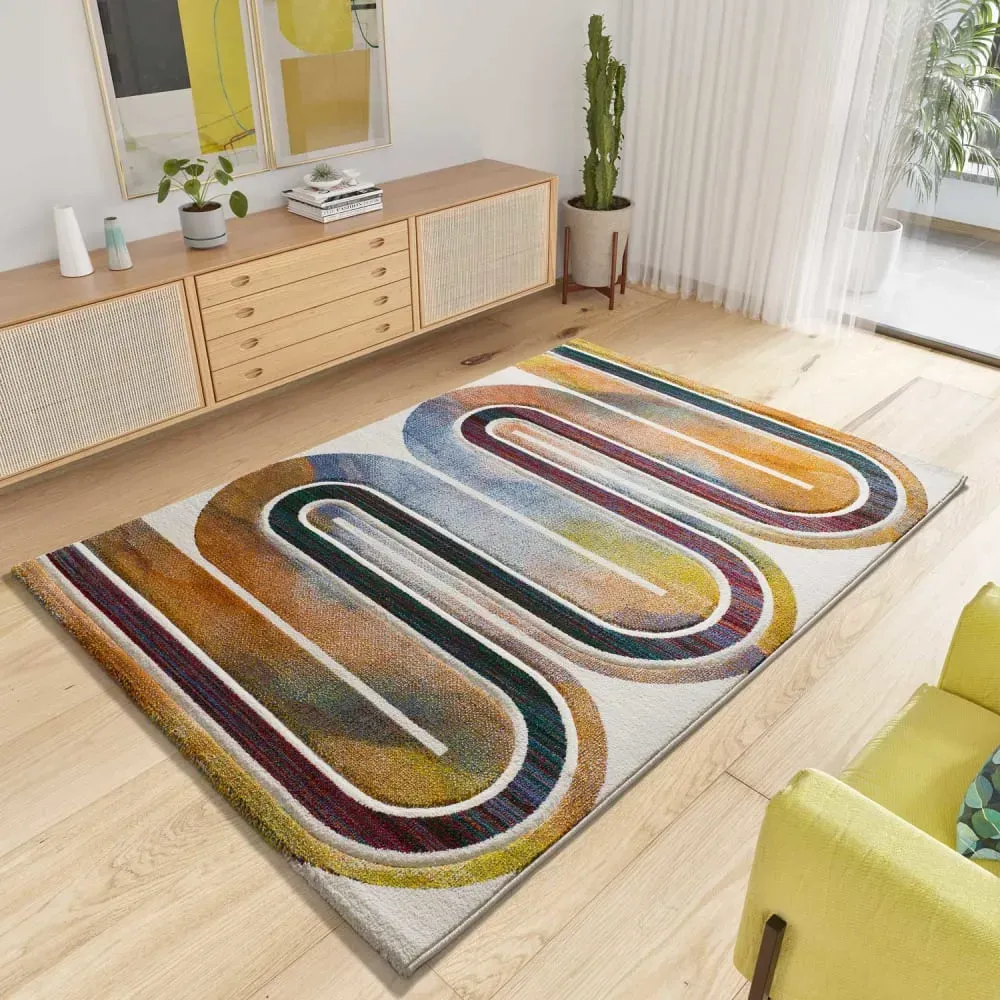 Illustration numéro 2 du produit Tapis géométrique beige/multicolore 160x230 cm
