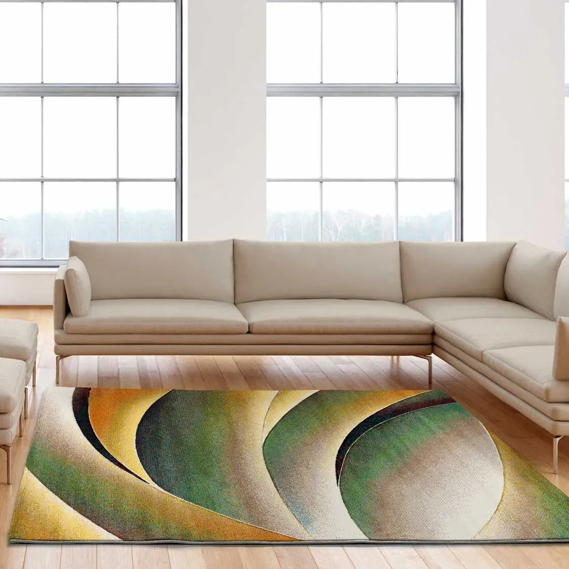 Illustration numéro 2 du produit Tapis moderne vert/rouille/beige 160x230 cm