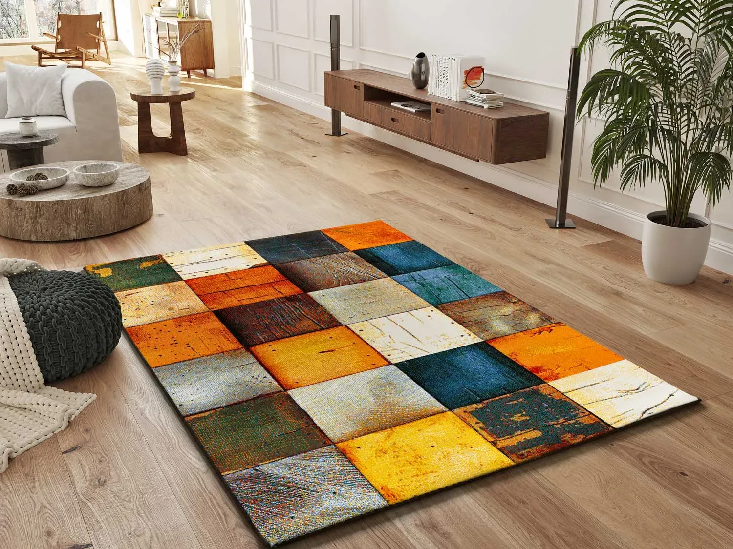 Illustration numéro 2 du produit Tapis géométrique multicolore 140x200 cm
