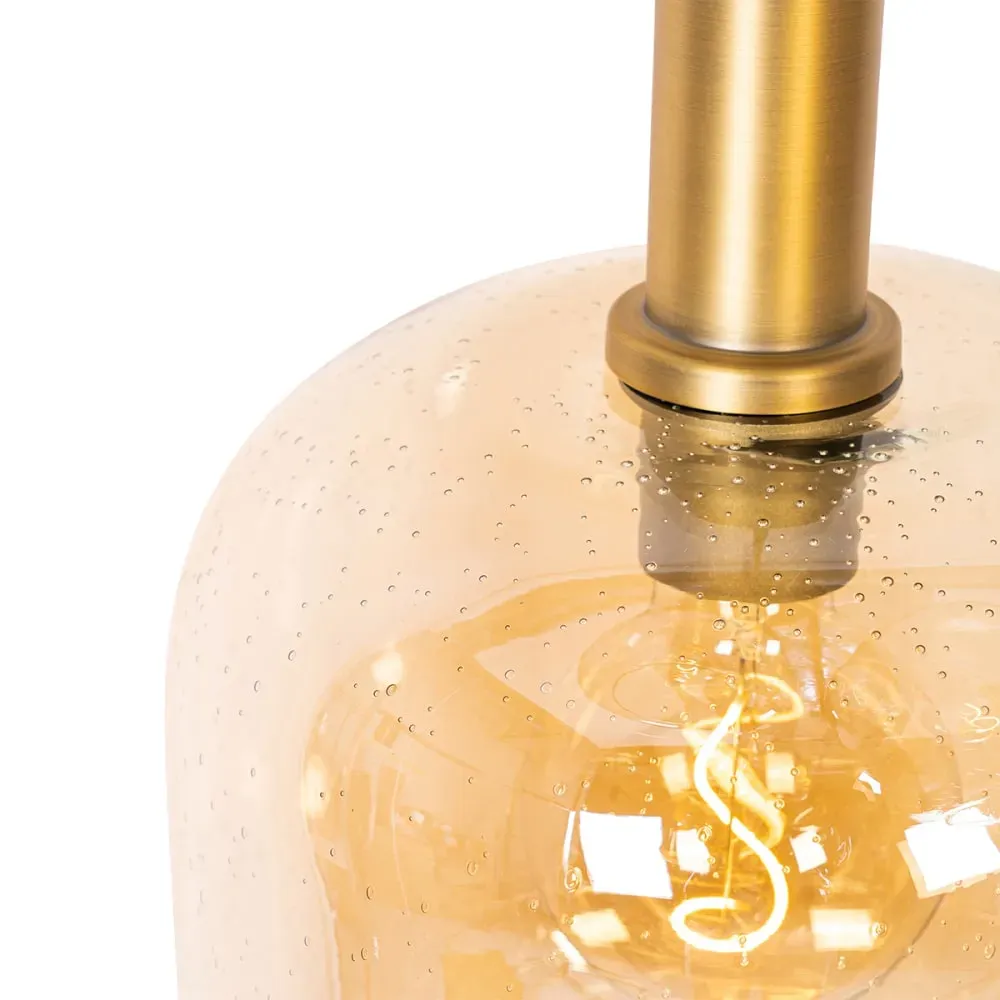 Illustration numéro 2 du produit Suspension design noire laiton verre ambré 3 lumières