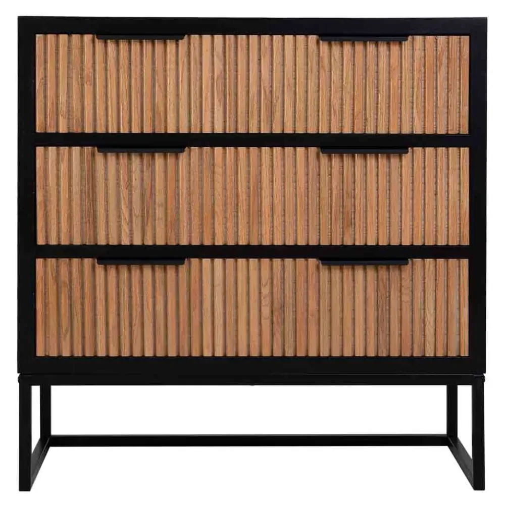 Illustration numéro 2 du produit Commode 3 tiroirs bois et métal 80x39,5x81h cm