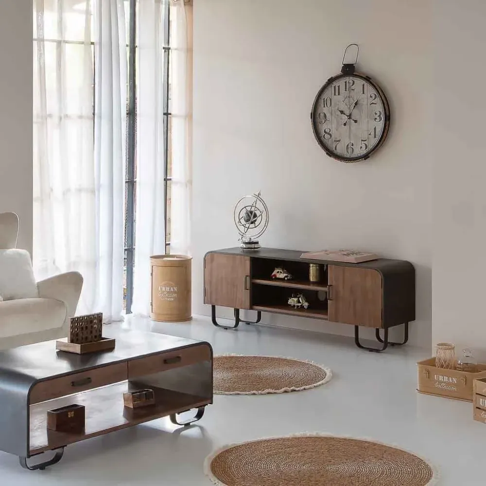 Illustration numéro 2 du produit Meuble bas en bois et métal noir 150x42x58