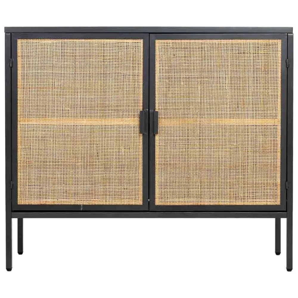 Illustration numéro 2 du produit Buffet en métal et bois 2 portes, noir 100x32x85h cm