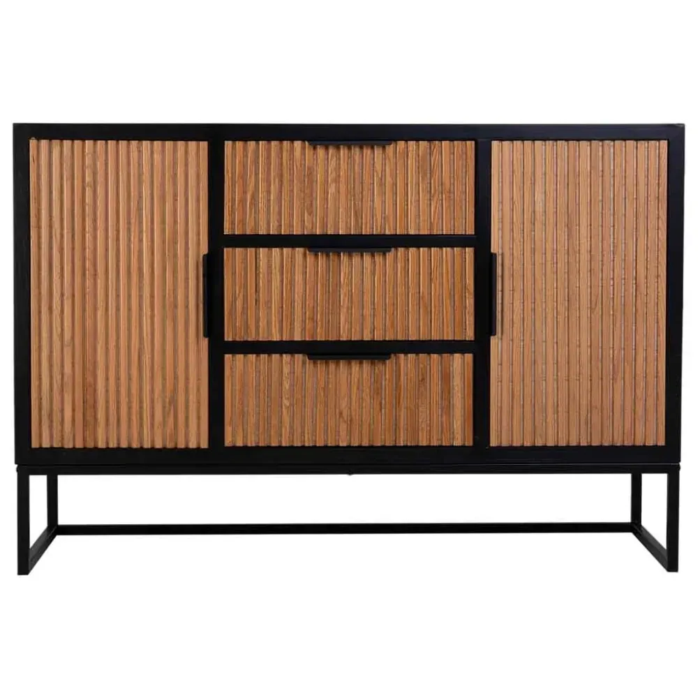 Illustration numéro 2 du produit Buffet avec 3 tiroirs et 2 portes en bois et métal 120x40,5x81h cm