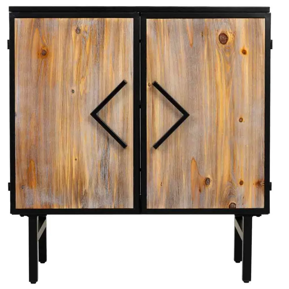 Illustration numéro 2 du produit Buffet en métal et bois 2 portes, noir 75x35x81h cm