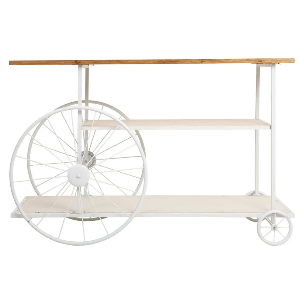 Illustration numéro 2 du produit Console en bois et métal laqué blanc avec 2 étagères 120x42x78h cm