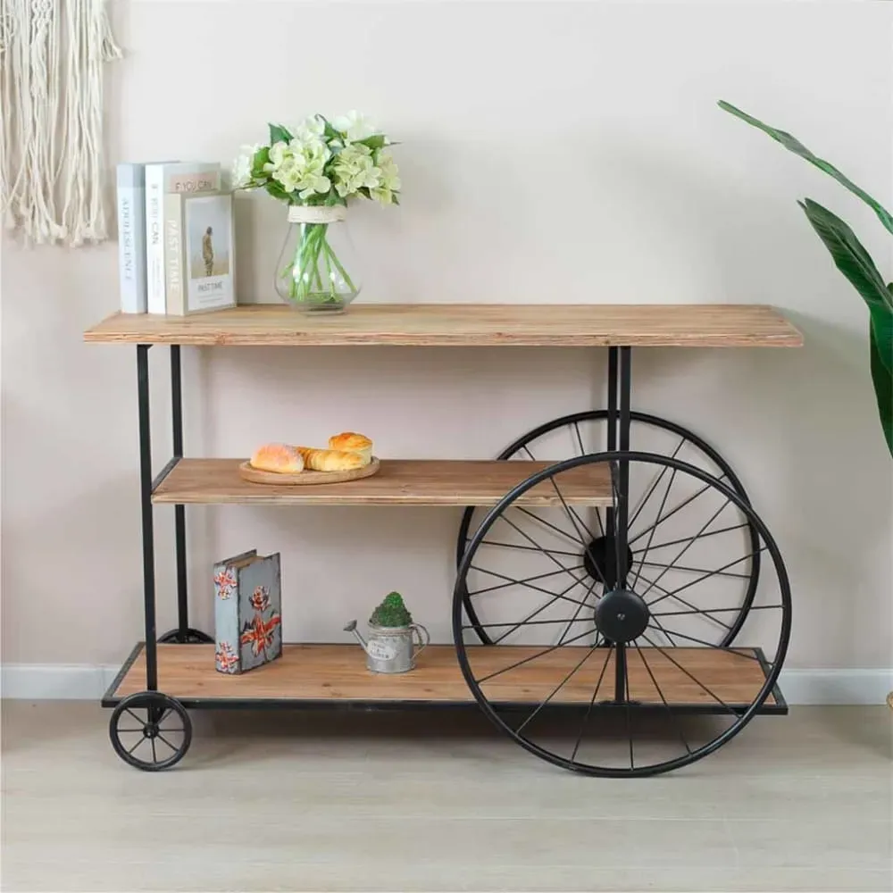 Illustration numéro 2 du produit Console en bois et métal laqué noir avec 2 étagères 120x42x78h cm