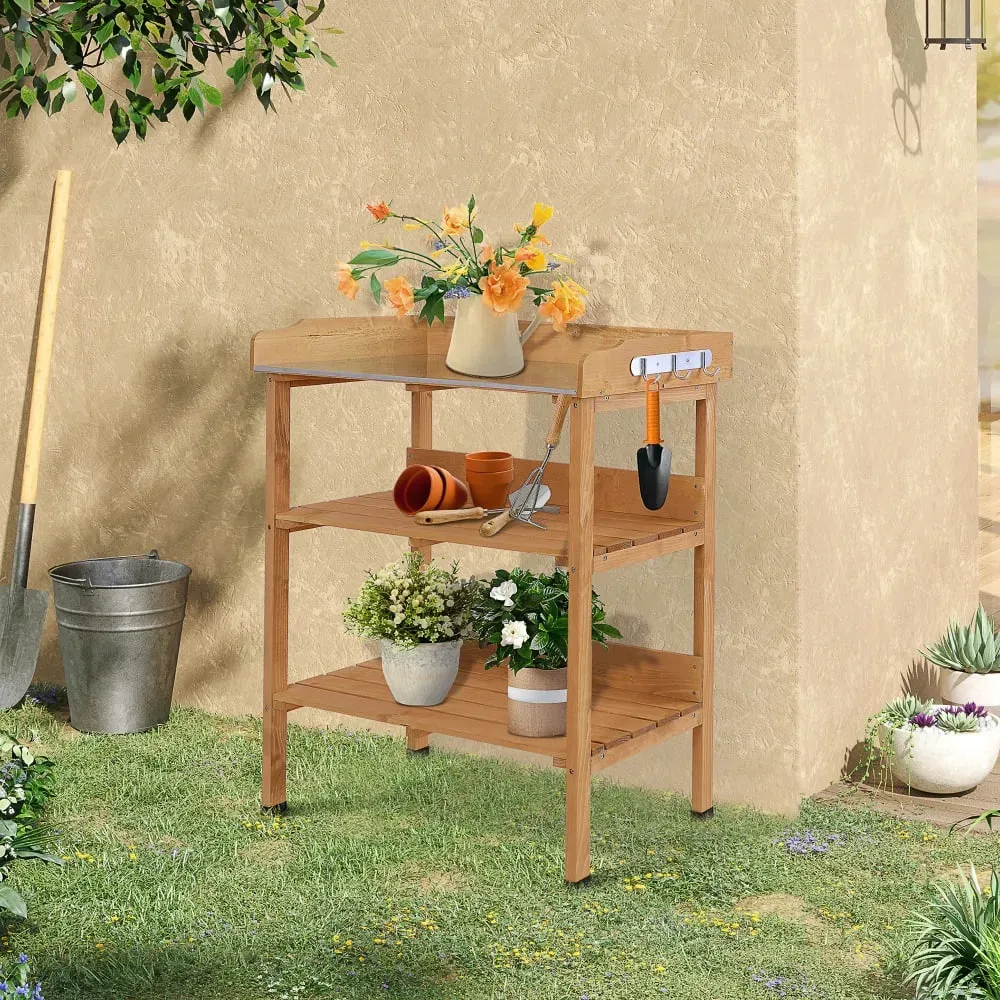 Illustration numéro 2 du produit Table de rempotage 2 étagères acier galvanisé bois sapin pré-huilé